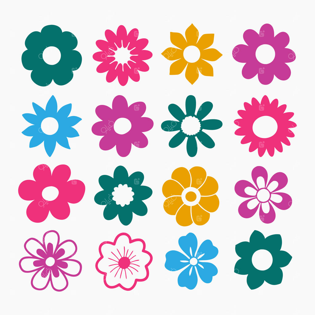 مجموعه آیکون گل‌های رنگارنگ