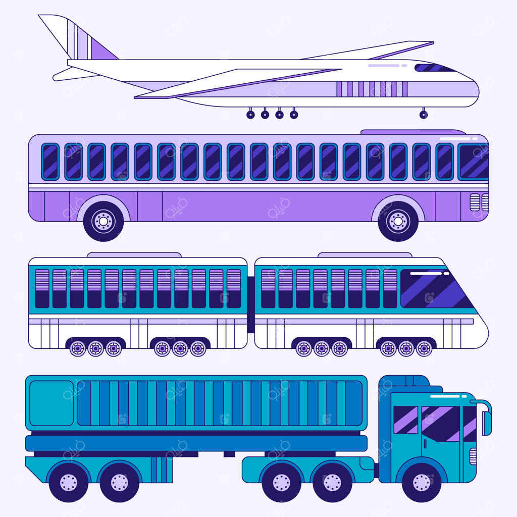 مجموعه‌ای از نقاشی‌های دستی وسایل نقلیه