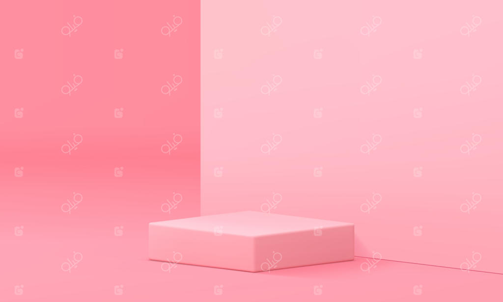ماکت سه‌بعدی سکوی صورتی مربعی برای نمایش محصولات آرایشی و بهداشتی واقعی