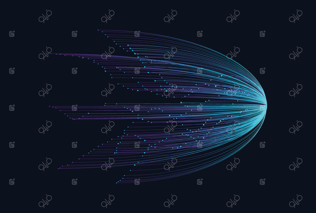 خطوط موج‌دارِ روان و پویا؛ مفهوم شبکه‌های بصری‌سازی هوش مصنوعی و یادگیری عمیق برای موسیقی و صدا. تصویرسازی وکتور
