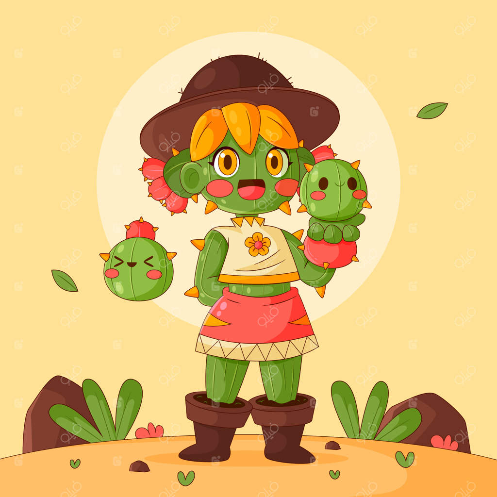 تصویر کارتونی کاکتوس دست‌ساز