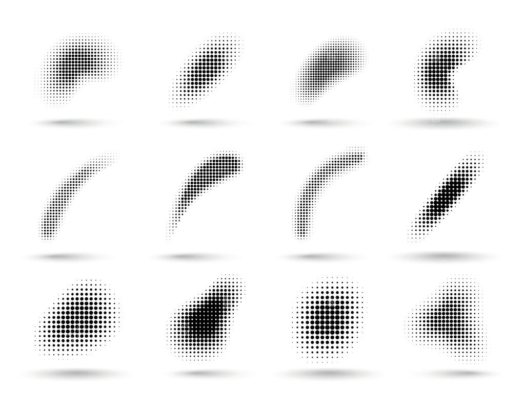 اشکال انتزاعی هافتون: شکل‌های مایع با بافت گرادیانت نقطه‌ای، مجموعه‌ای از نقاط گرافیکی پاپ آرت و کامیک