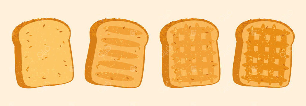 نان تُست شده: تُست برشته قهوه‌ای و تکه‌های تُست نان سبوس‌دار، یک صبحانه خوشمزه و لذیذ بافت نرم. مجموعه‌ای متنوع از این خوراکی پخته‌شده.