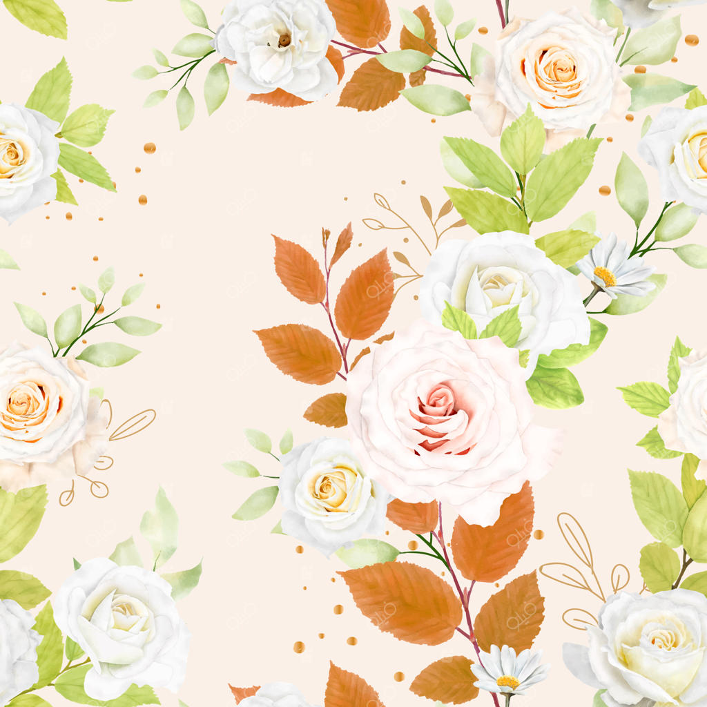 پترن یکپارچه گل‌ها و برگ‌های آبرنگی