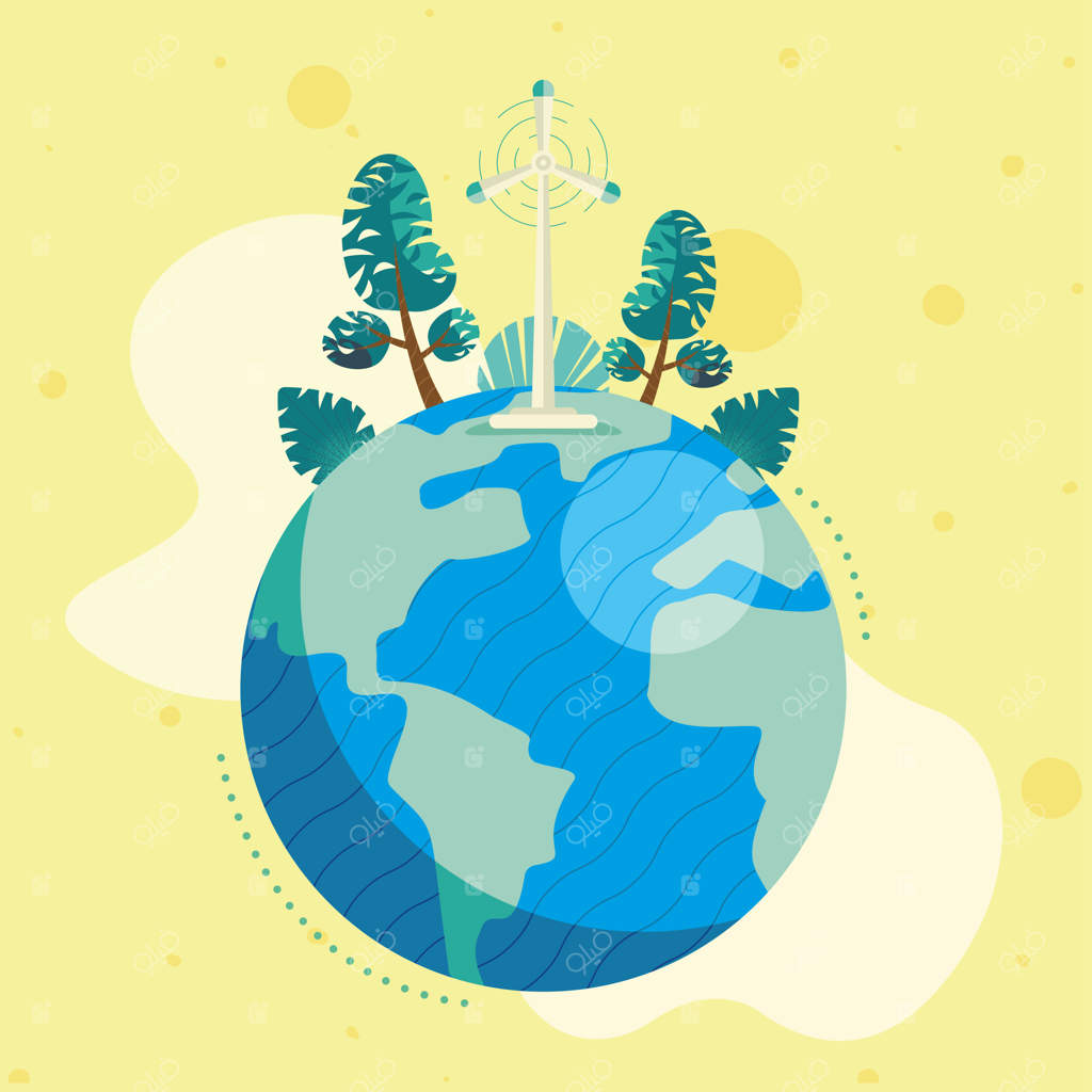 آسیاب بادی در منظره سیاره زمین