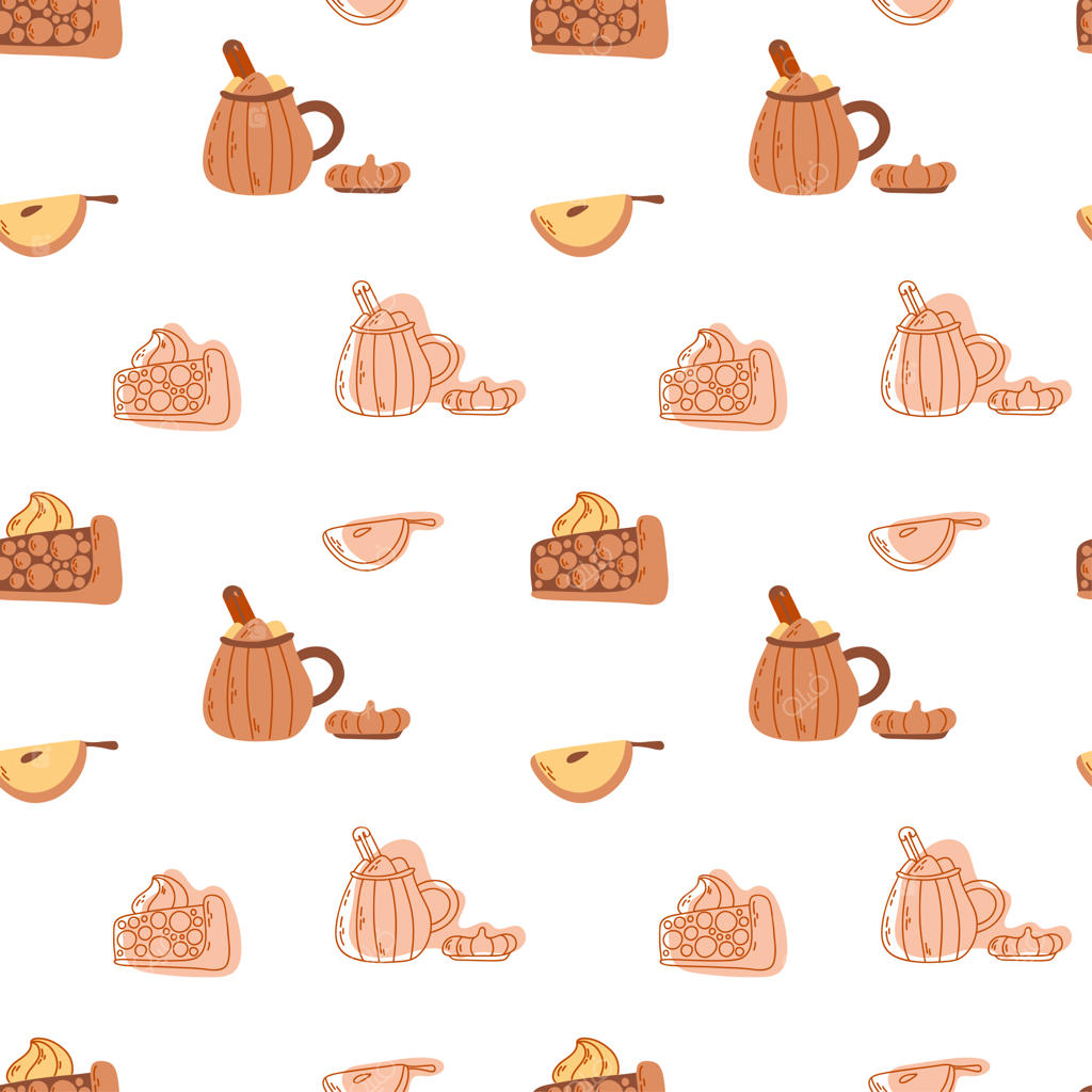 پترن هماهنگ و دنج: چای یا قهوه با مارشملو و دارچین، سیب و کیک سیب