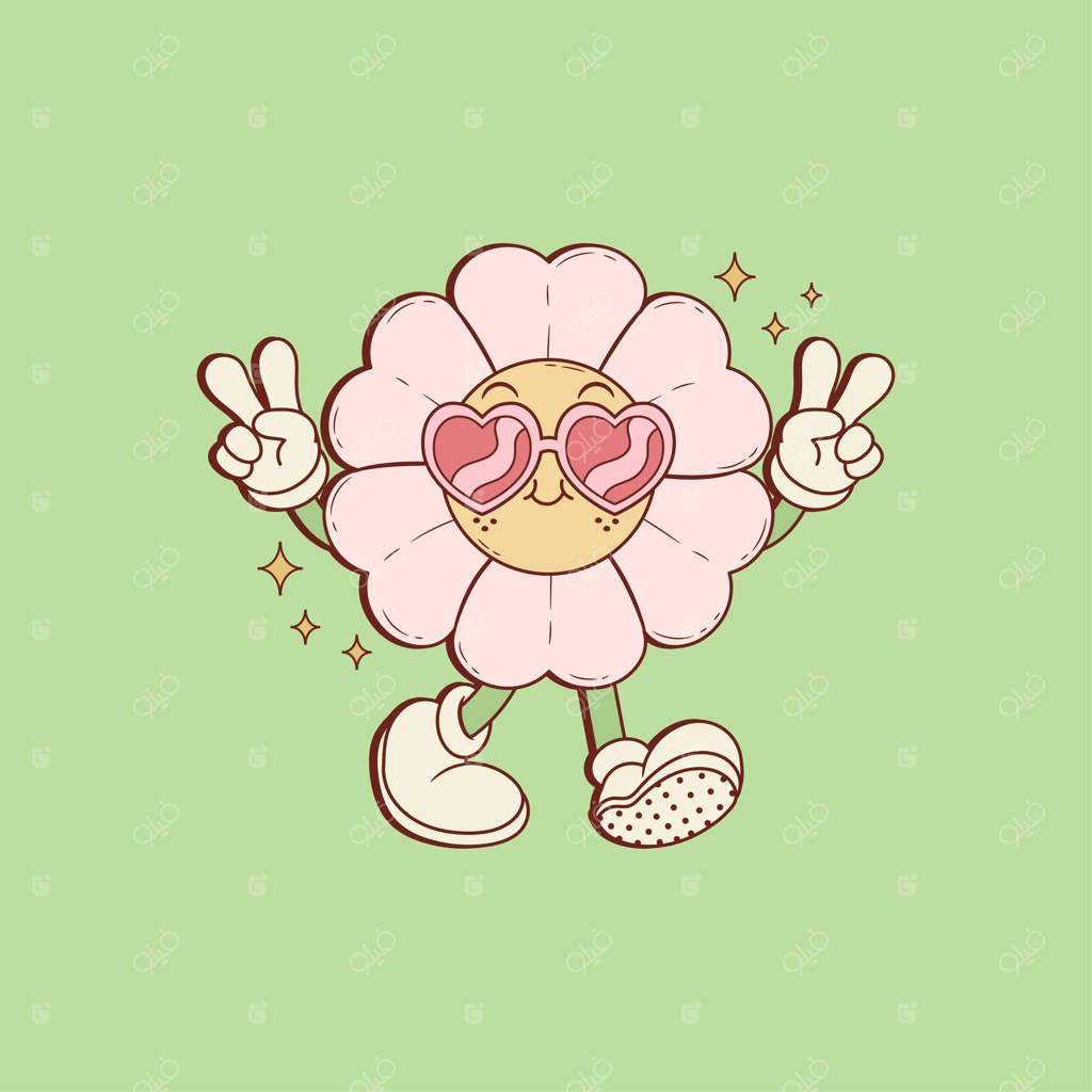 تصویر بامزه رترو از گل مینا با عینک قلبی شکل