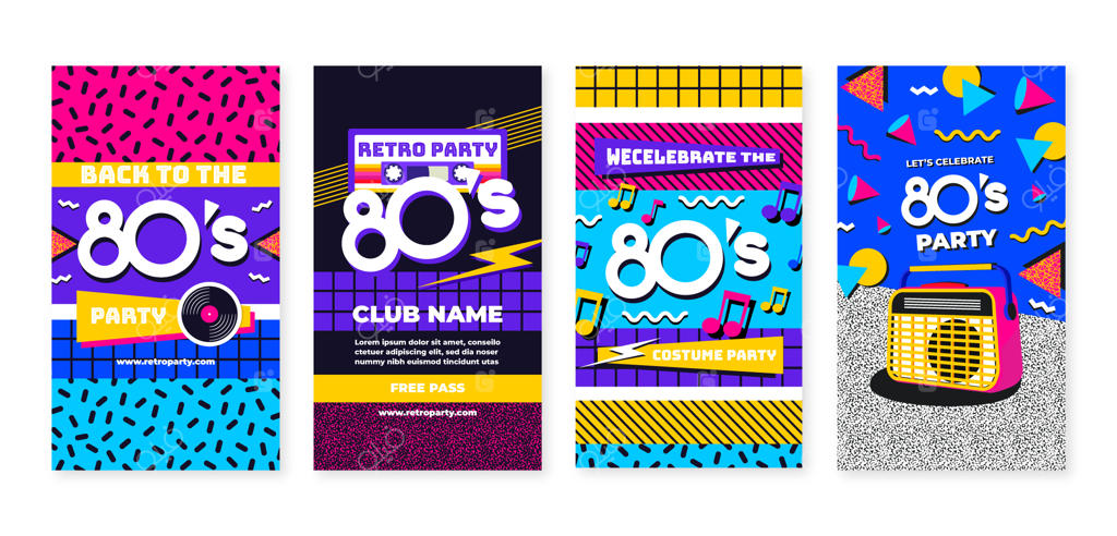 قالب داستان‌های اینستاگرام مهمانی سبک دهه ۸۰ با طراحی تخت