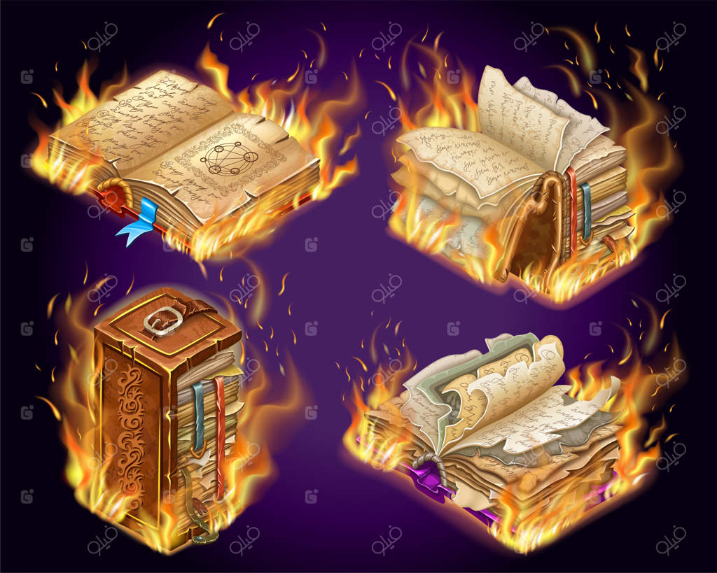 کتاب جادوی سوخته و کهنه با صفحات پاره شده