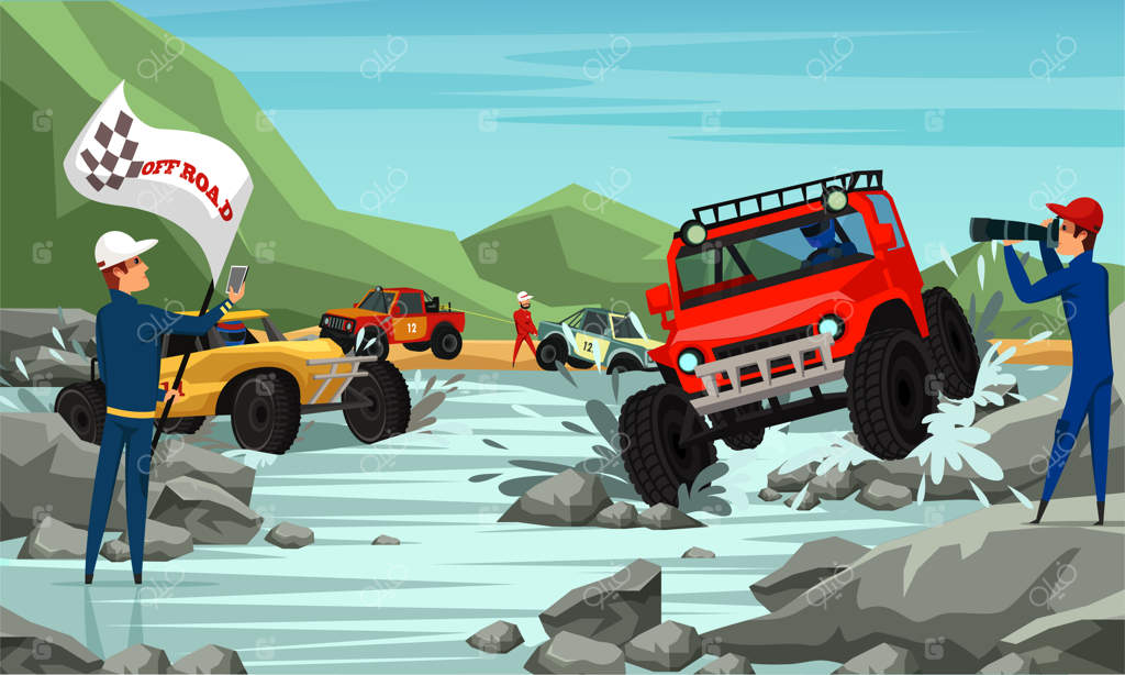 مسابقات آفرود: ورزش هیجان‌انگیز، سرگرمی و تفریح در طبیعت - رانندگی با خودروها و کامیون‌های آفرود در مناطق کوهستانی و بکر - خبرنگاران در حال فیلم‌برداری و عکاسی