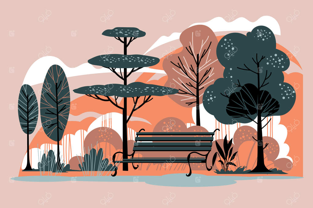 نقاشی نیمکت در فضای باز باغ