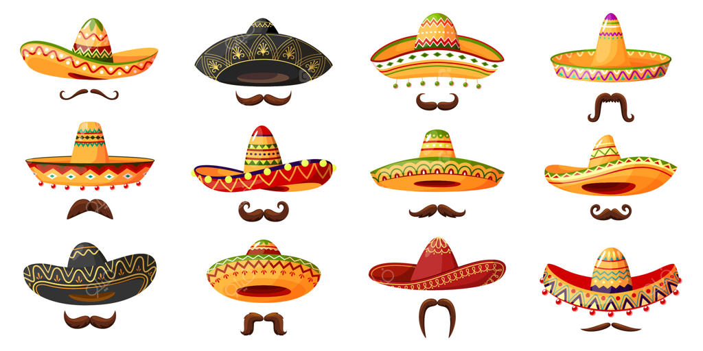 مجموعه کلاه‌های سامبررو کابوی مکزیکی همراه با سبیل