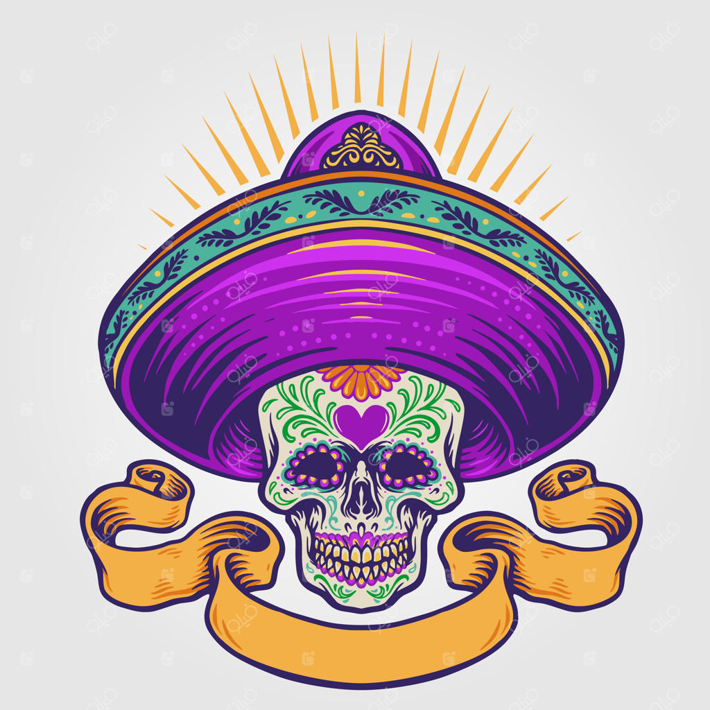 تصویر جمجمه شکری مکزیکی با بنر