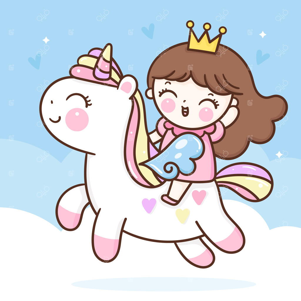 اسب تک‌شاخ و پگاسوس و شاهدخت کوچک سوار بر اسبچه می‌شوند.