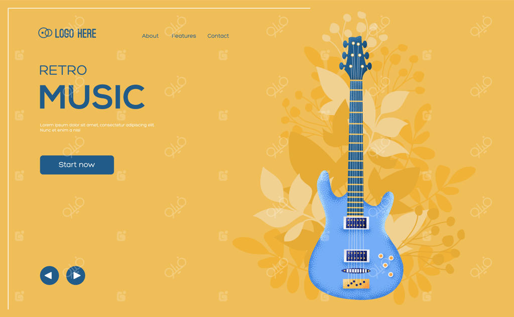 فلایر گیتار راک، بنر وب، سربرگ رابط کاربری، ورود به سایت.