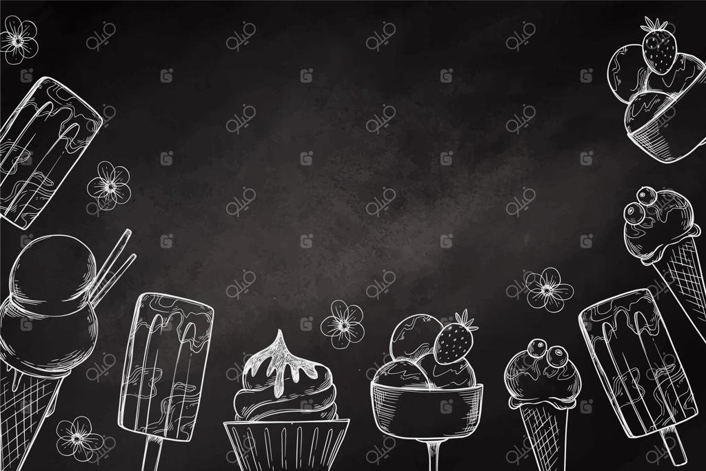 پس‌زمینه تابلو سیاه با طرح دستی بستنی