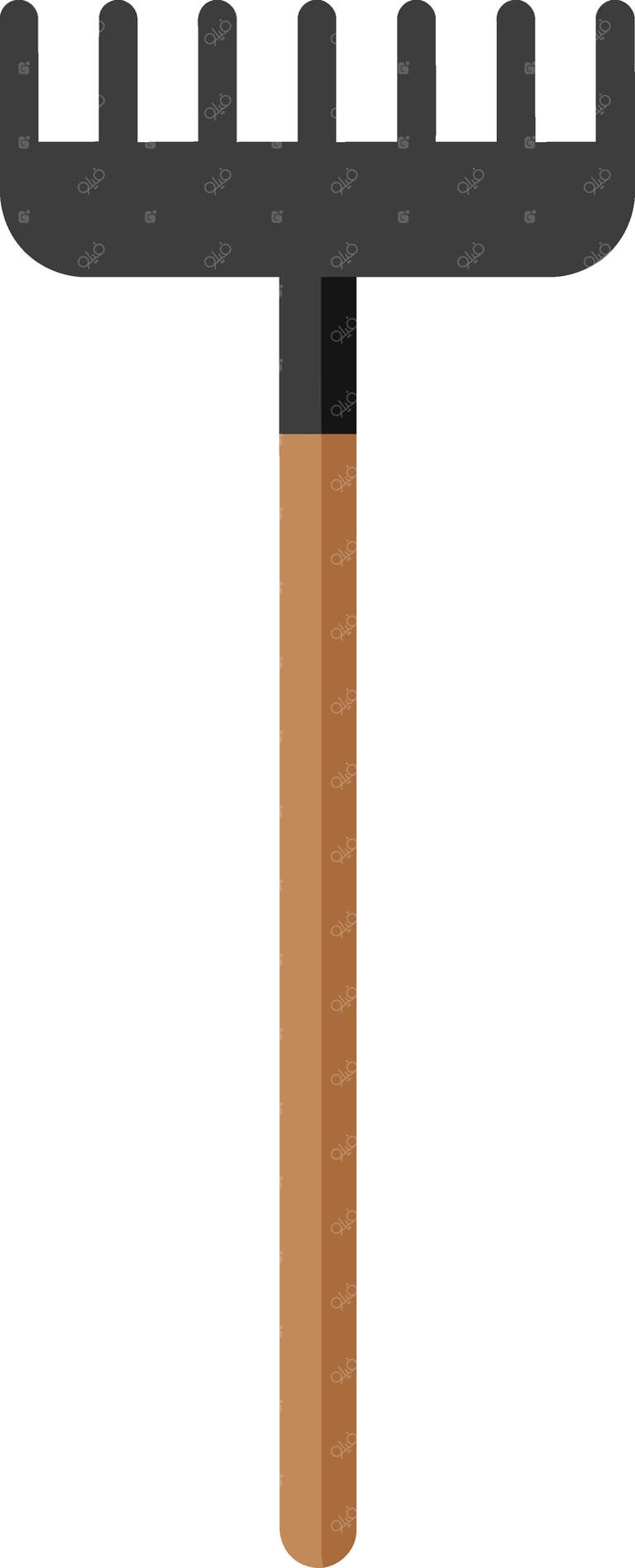 ابزار شن کش باغچه با دسته چوبی برای شخم‌زدن خاک و جمع‌آوری برگ‌ها - تصویرسازی