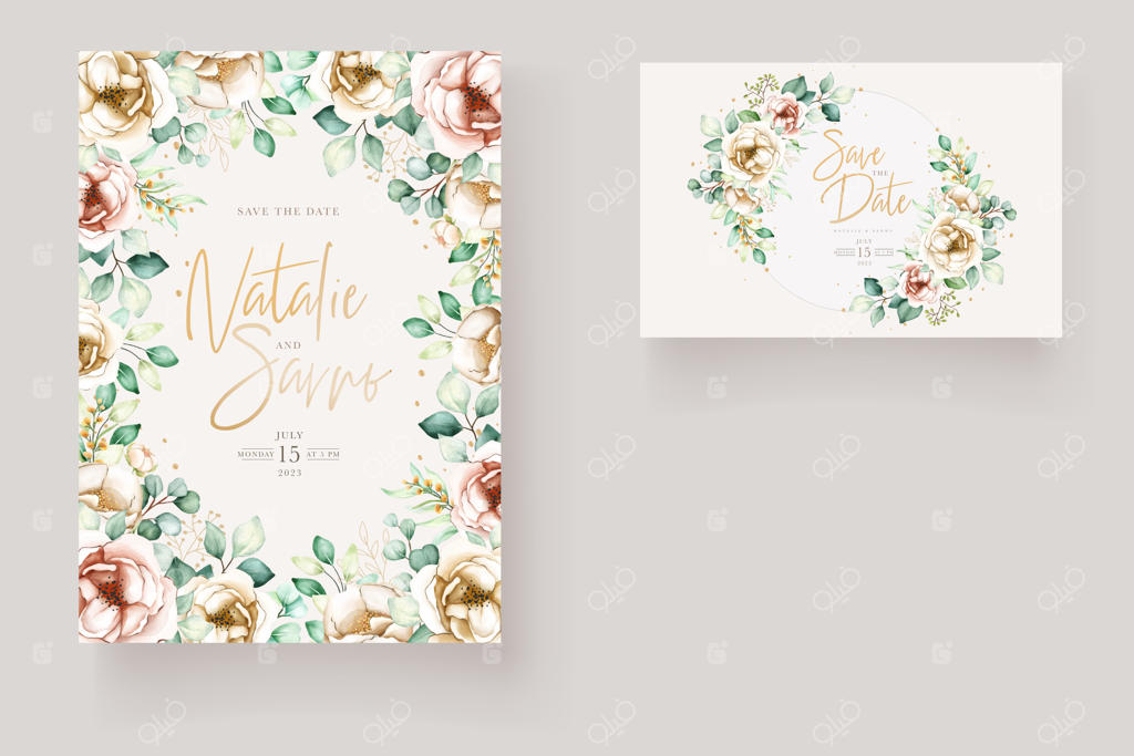 مجموعه کارت دعوت با طرح گل‌های صدتومانی و هورتانسیا شیک