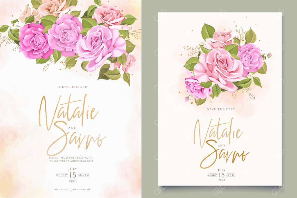 مجموعه کارت دعوت عروسی گل‌های آبرنگی شیک