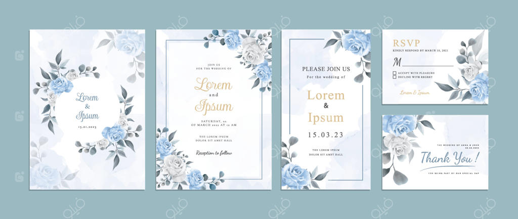 قالب کارت دعوت عروسی گل‌دار با طرح دستی شیک