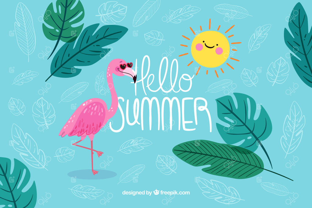 پس‌زمینه سلام تابستان با فلامینگو بامزه