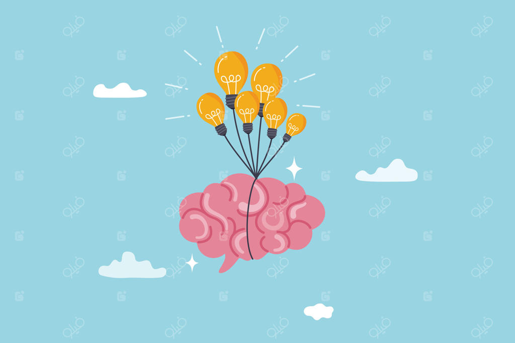 توانایی ذهن، ایده یا خلاقیت برای موفقیت، دانش یا خرد، نوآوری یا تخیل برای توسعه ایده‌ها، ذهن هوشمند انسان و پرواز با بادکنک‌های ایده روشنایی.