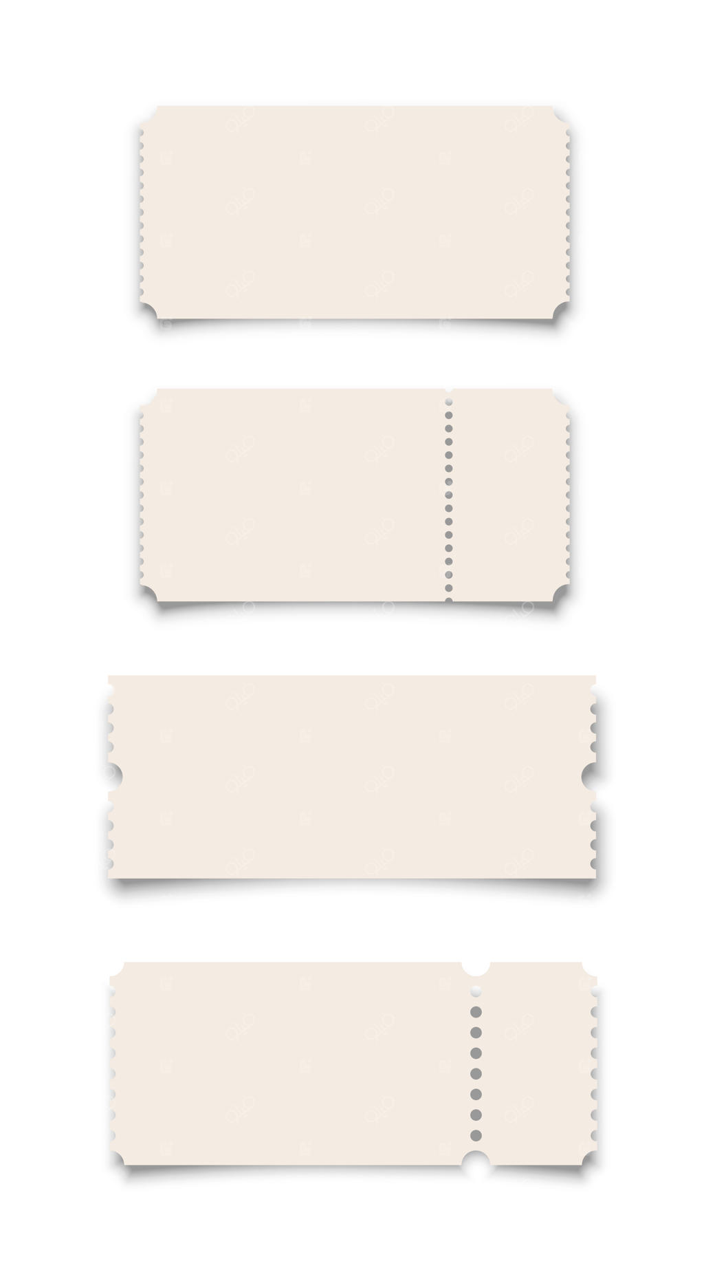 مجموعه قالب‌های بلیط یا کوپن سفید در پس‌زمینه سفید