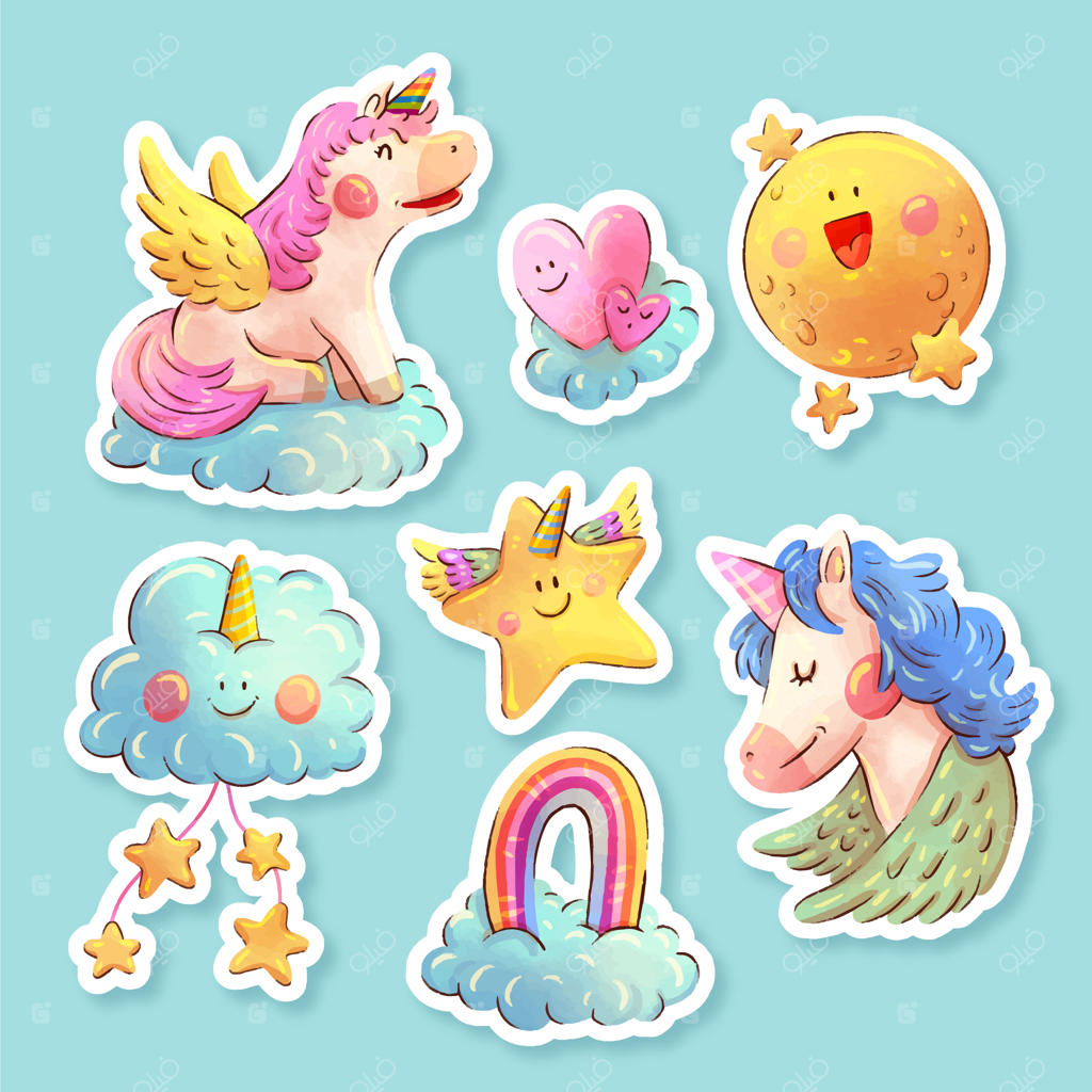 مجموعه‌ای از برچسب‌های بامزه یونیکورن