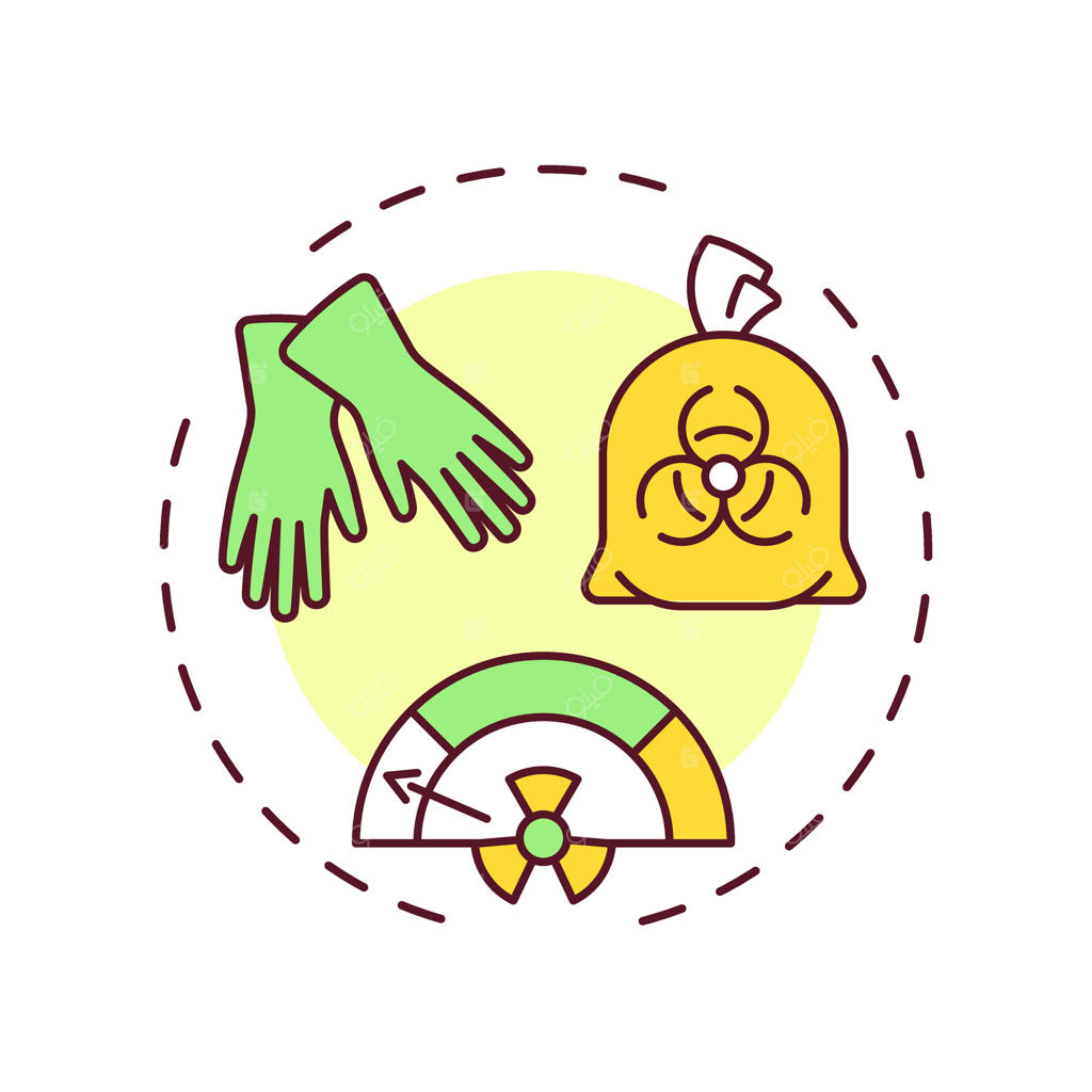 ایده چند رنگی برای ضایعات سطح پایین: حفاظت حداقلی برای جابجایی ایمن. نوعی از مواد فرآوری‌شده هسته‌ای. تصویرسازی دایره‌ای شکل. طرح انتزاعی. طراحی گرافیکی مناسب برای استفاده در کتابچه‌ها.