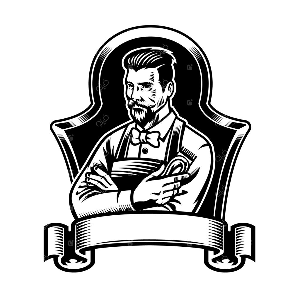 آرایشگر با ماشین اصلاح و روبان خالی برای متن