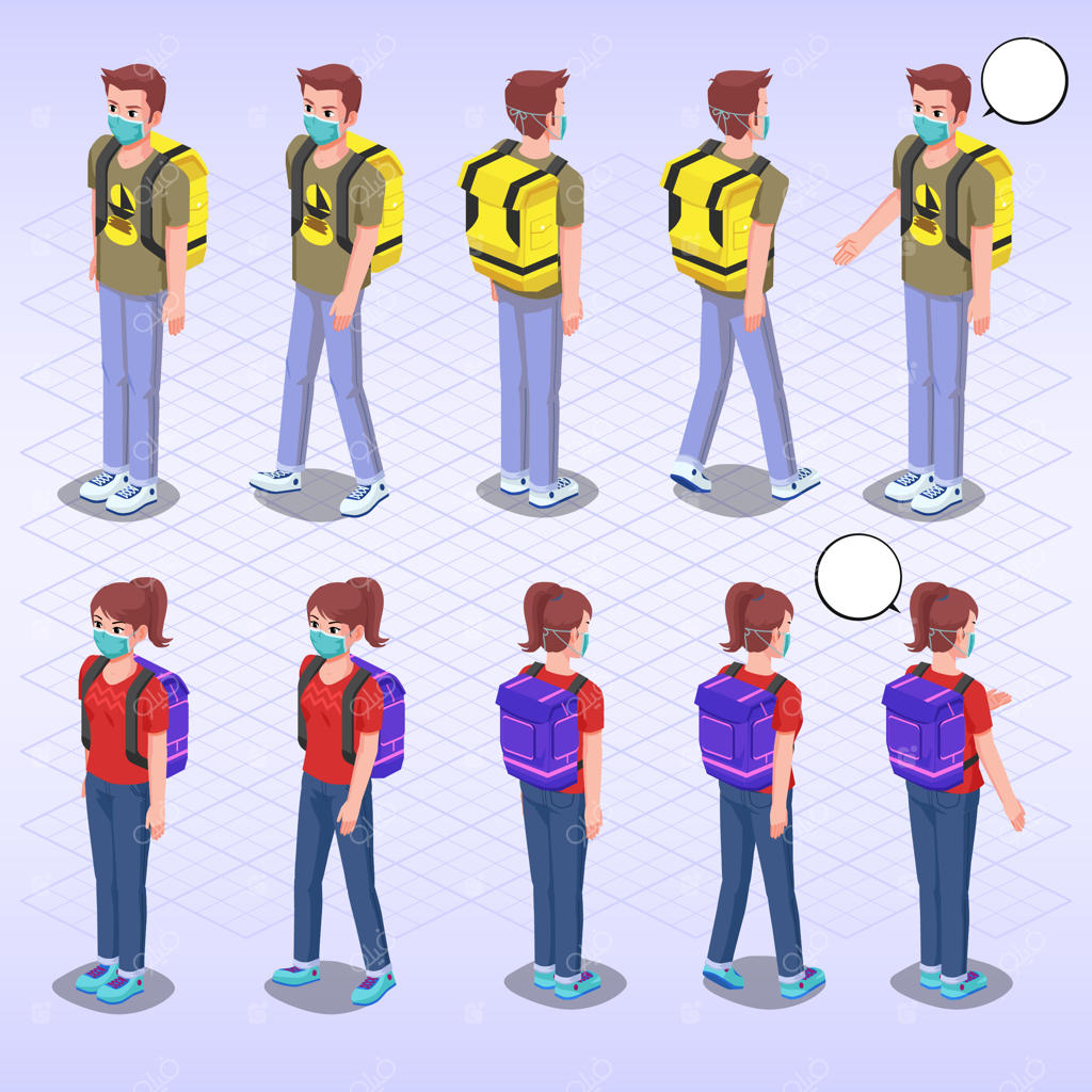 مسافر با ماسک محافظ، مجموعه شخصیت ایزومتریک