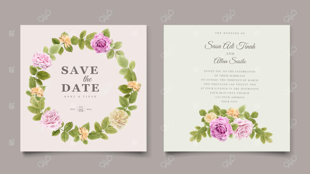 کارت دعوت عروسی با طرح گل‌های دست‌ساز باشکوه