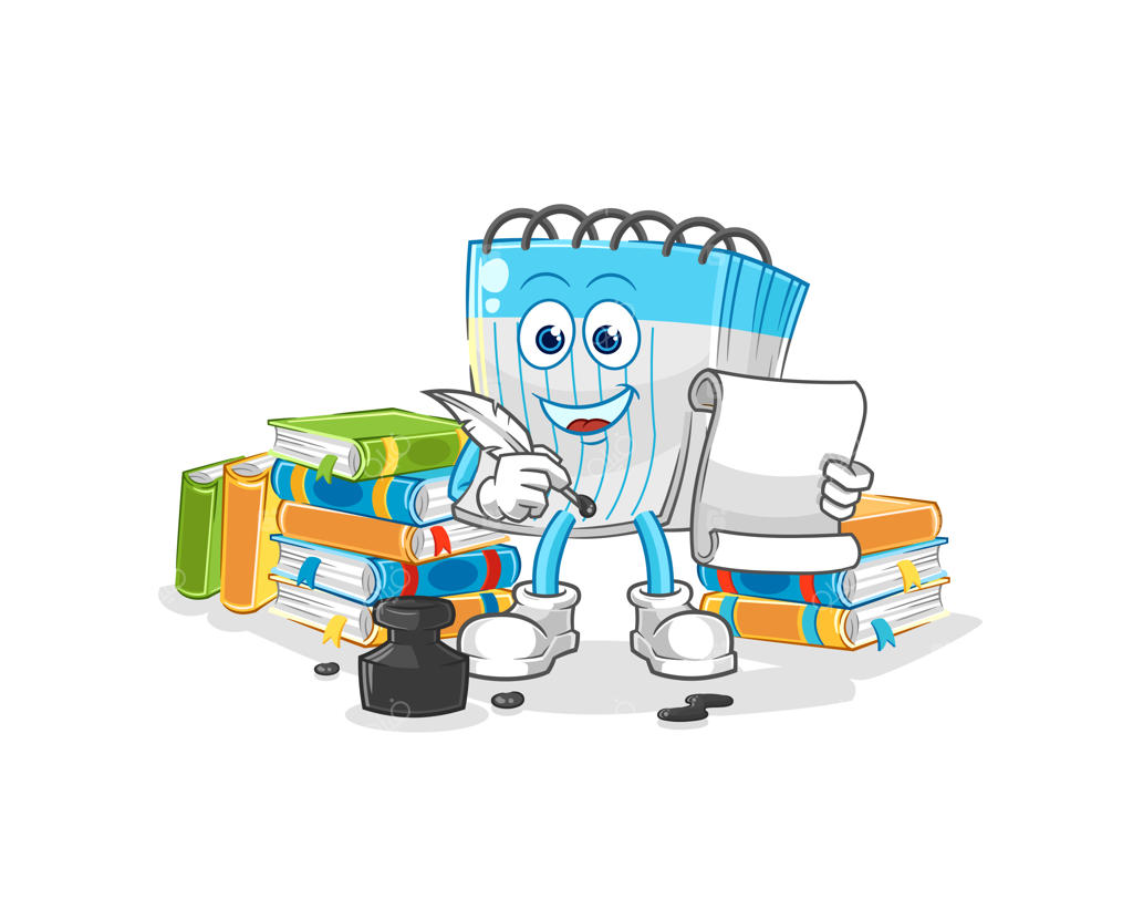 وکتور شخصیت کارتونی نویسنده با دفترچه یادداشت