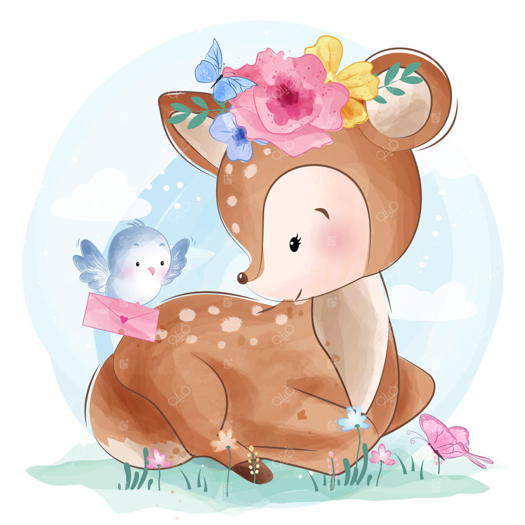 گوزن کوچولوی بامزه با پرنده