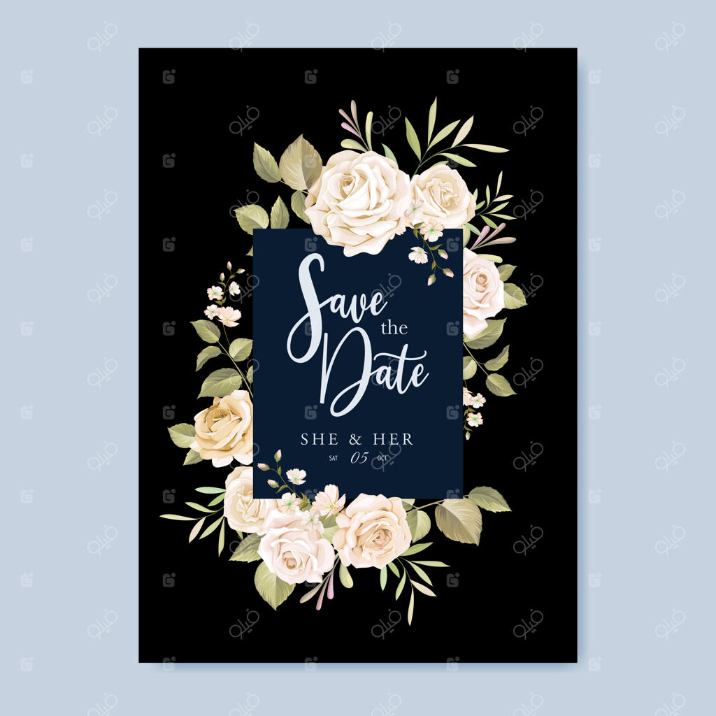 قالب کارت عروسی با حلقه گل‌های زیبا