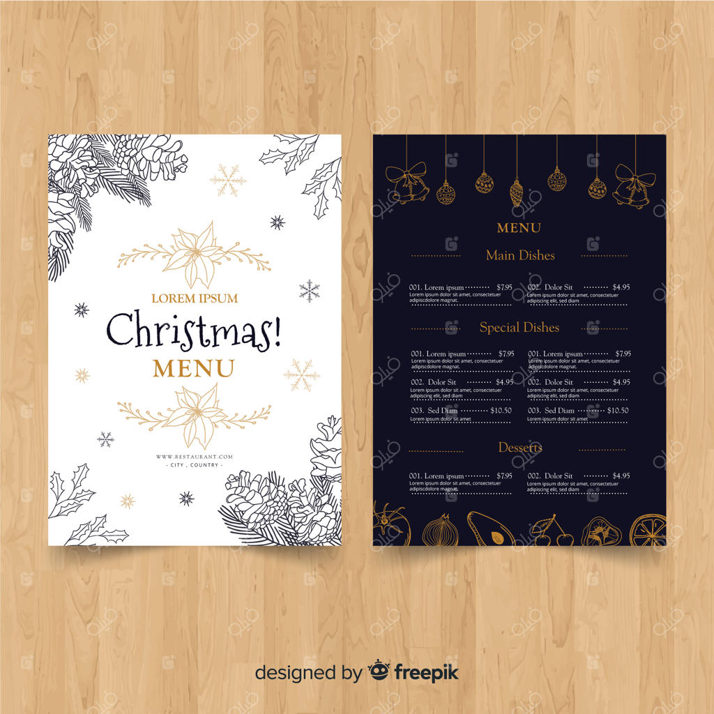 پترن منوی کریسمس با طراحی دستی مخروط کاج