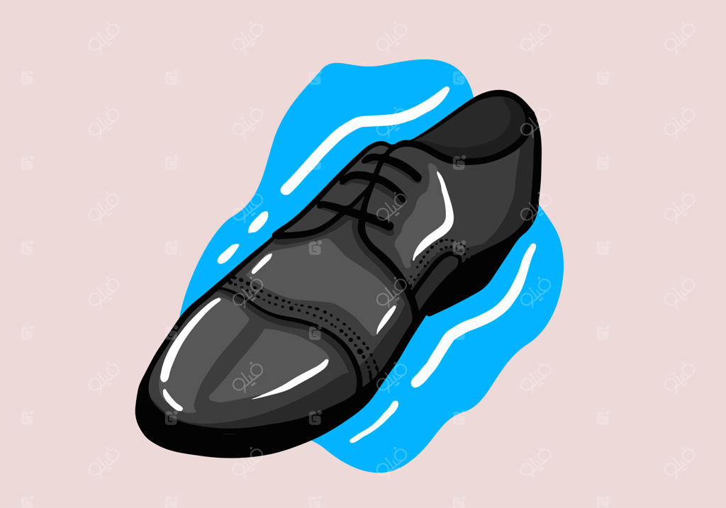 کفش مردانه چرم ورنی براق مشکی: تصویر طراحی شده دستی بر روی پس‌زمینه‌ی جداگانه.