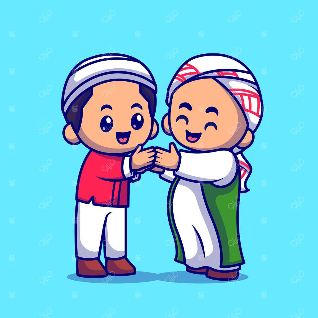 کارتون وکتور آیکون دست دادن زوج مسلمان. آیکون مفهومی دین. وکتور برتر جدا شده. سبک کارتونی ساده.