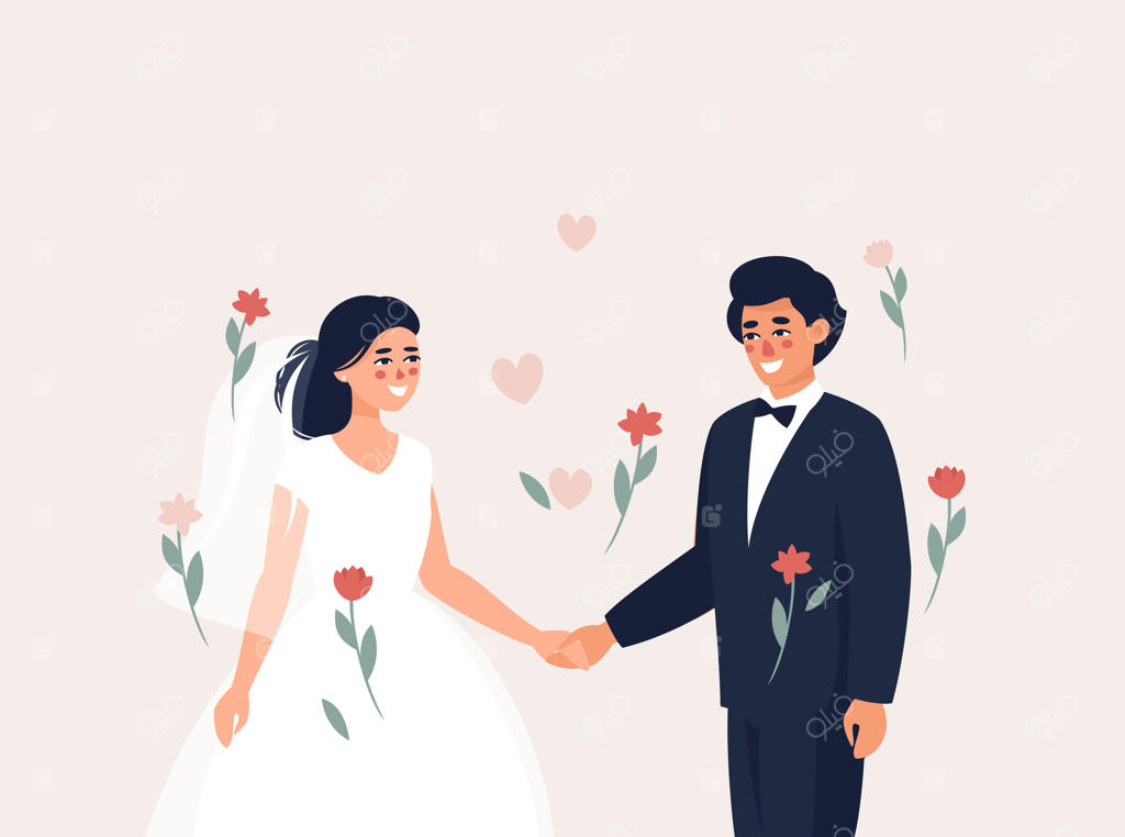 عروس و داماد مو مشکی دست در دست هم