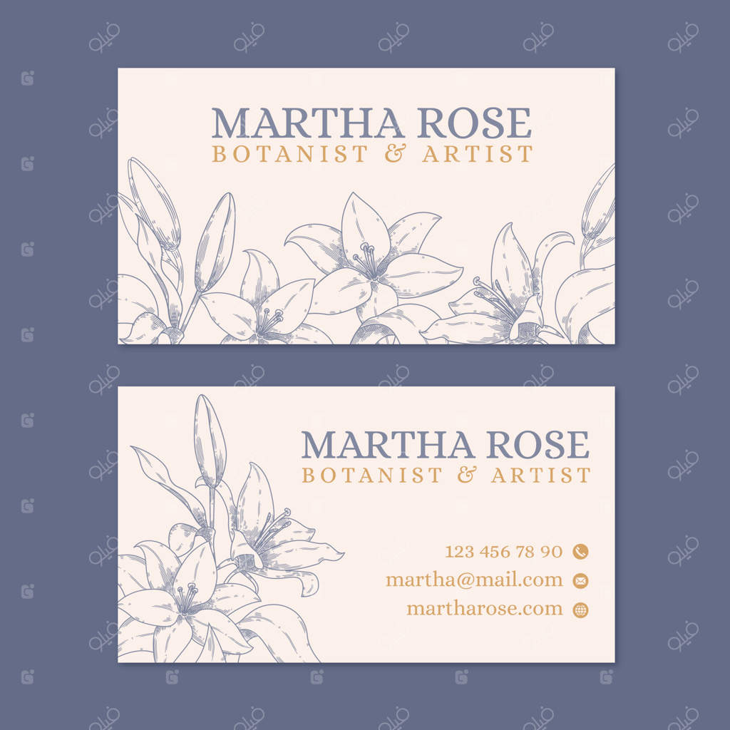 قالب کارت ویزیت گل‌فروشی طراحی شده با دست