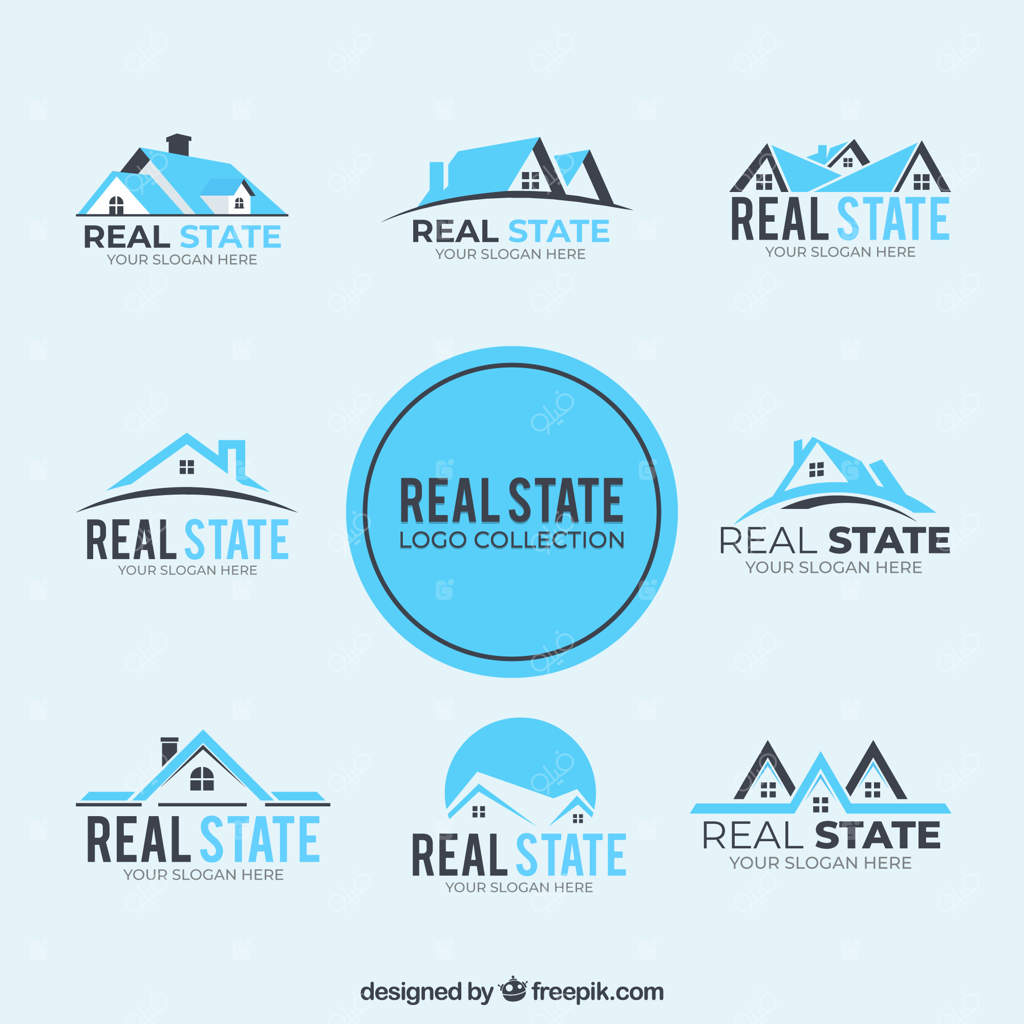 مجموعه‌ای از لوگوهای آبی املاک و مستغلات