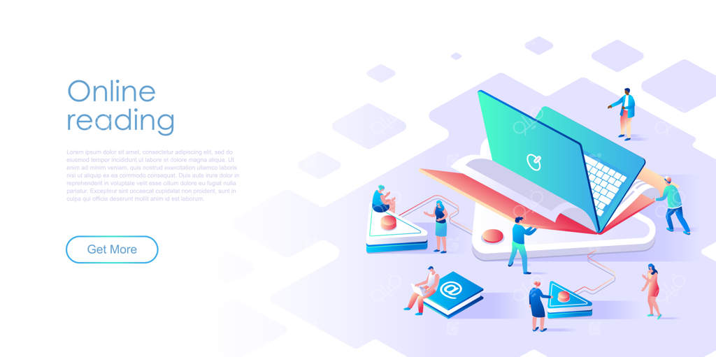 صفحه فرود ایزومتریک: مفهوم خواندن آنلاین یا کتاب الکترونیکی