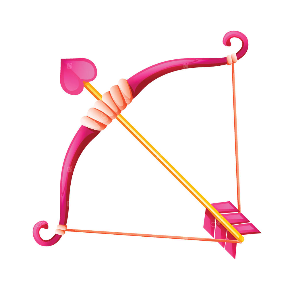 کمان و تیر صورتی کوپید با نوک قلبی شکل، مناسب برای عشق و تم‌های ولنتاین. تصویر کارتونی