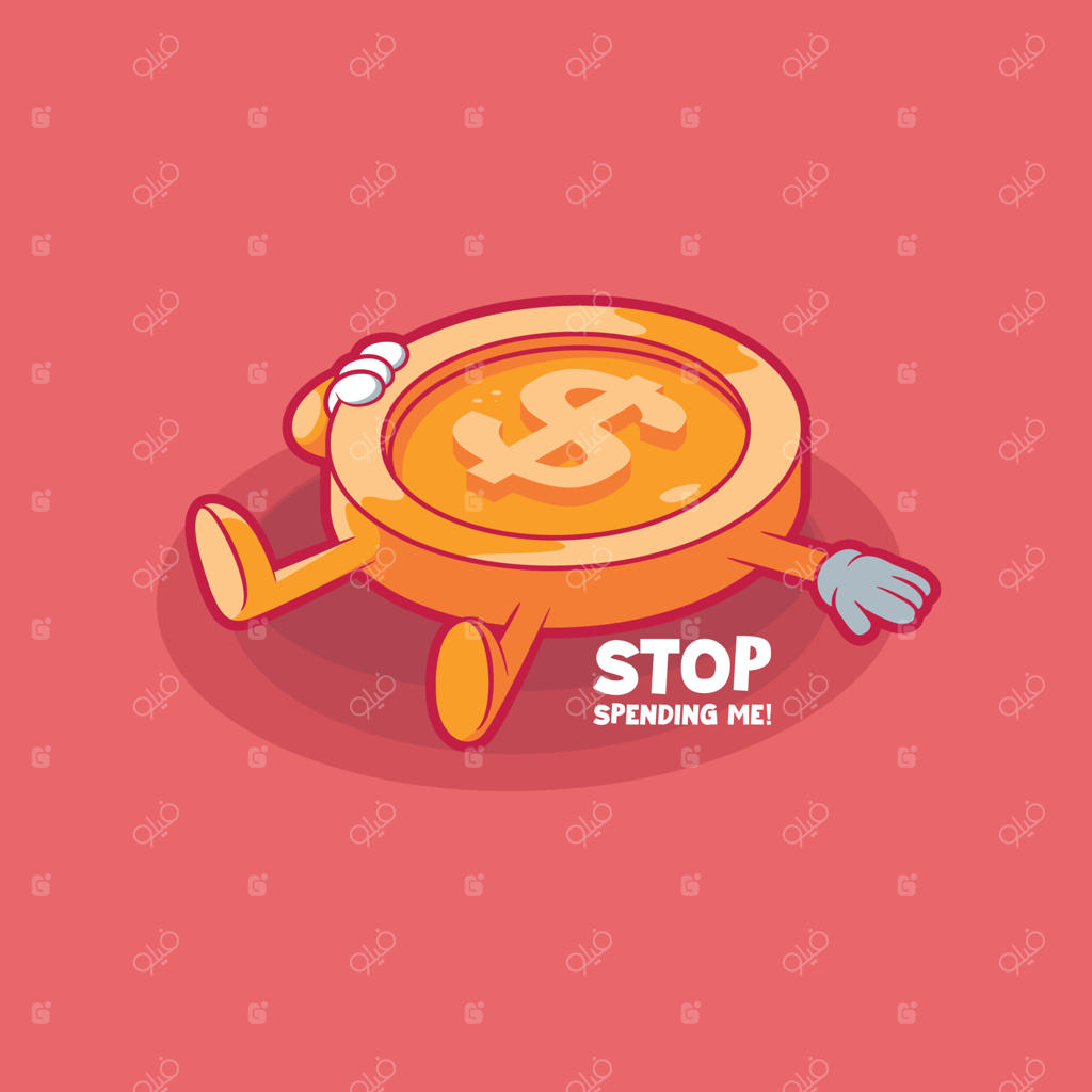 تصویر وکتور سکه به حالت خوابیده: طراحی بامزه با مفهوم مالی و ارز