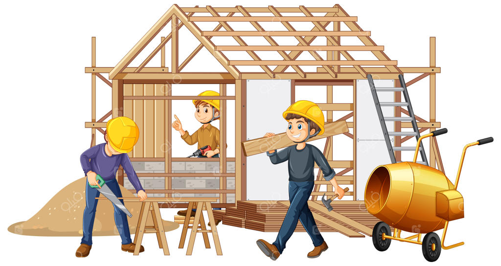 کارگاه ساختمانی دورافتاده با کارگران