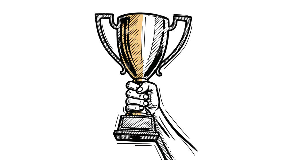 دستی که جام را نگه داشته است؛ نماد موفقیت، پیروزی، دستاورد و جشن قهرمانی - طرح مفهومی