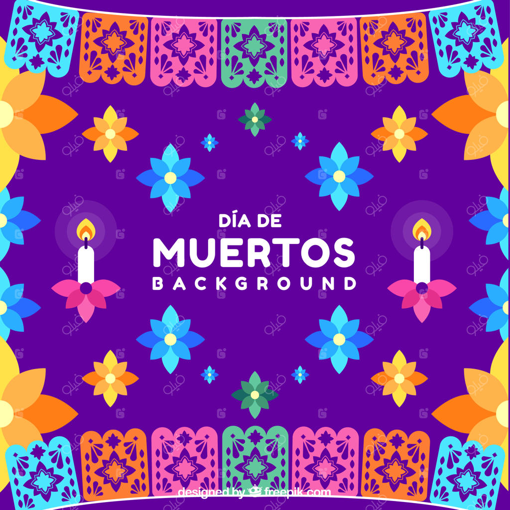 پس‌زمینه روز مردگان با گل‌های رنگارنگ