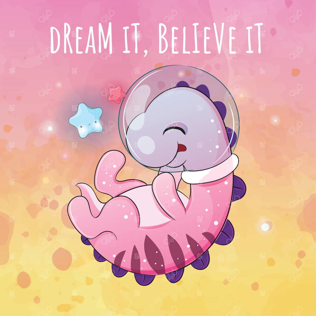 نقاشی آبرنگی حیوانات بامزه دایناسورهای کوچک با ستاره‌هایی در آسمان