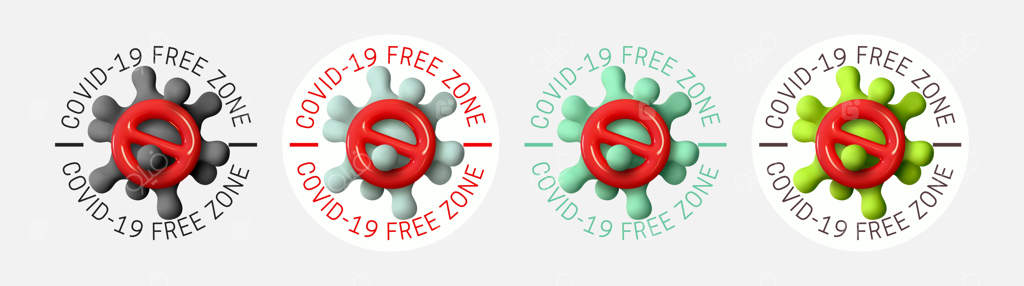 منطقه عاری از کووید-۱۹: متوقف کردن شیوع ویروس کرونا. سلول‌های ویروسی سه‌بعدی واقعی. تصویرسازی وکتور