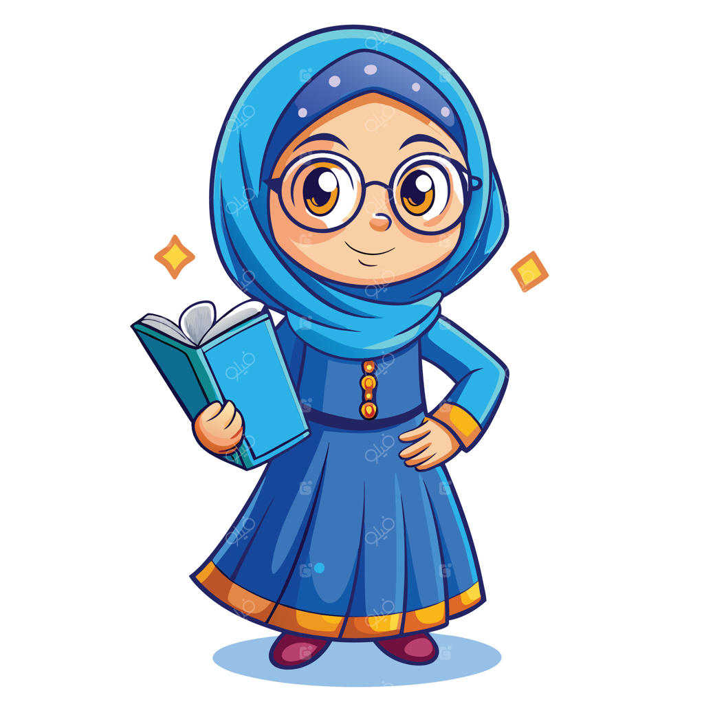 دختر مسلمان با حجاب آبی و کتاب در دست